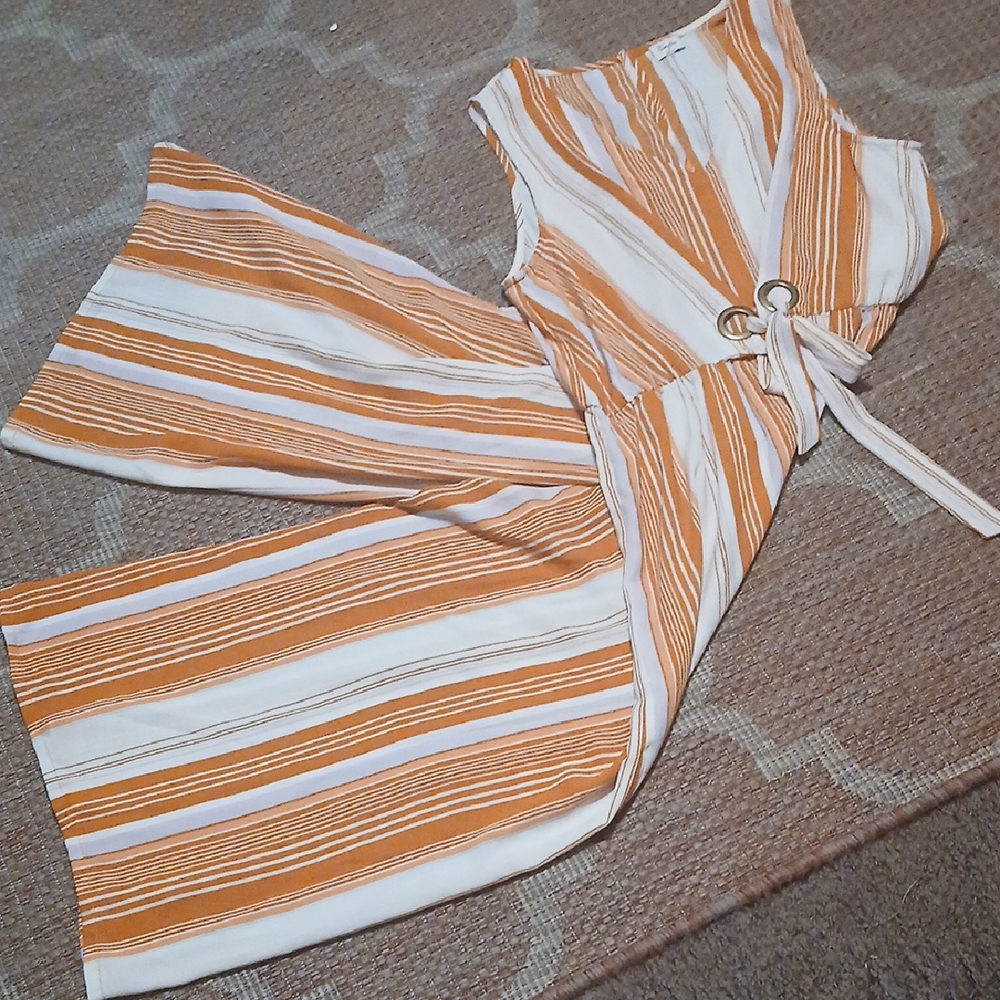 Stylish Orange and White Striped Jumpsuit
